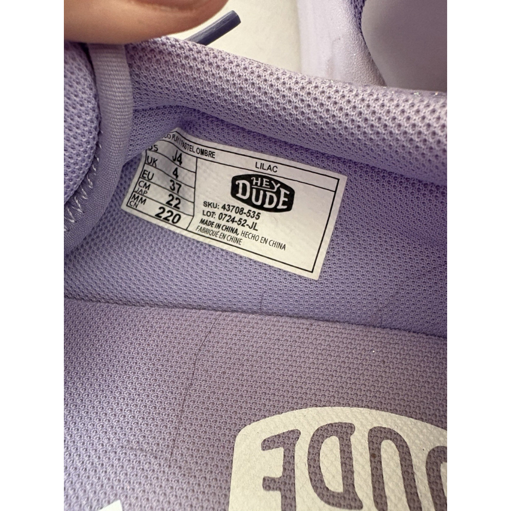 Hey Dude SIROCCO PLAY Y PASTEL OMBRE Purple Lilac Slip-On Shoes Size J4 Girls - Picture 9 of 9